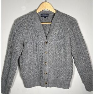 Lands' End 100% Wool Cable Knit Cardigan Gray Womens Small